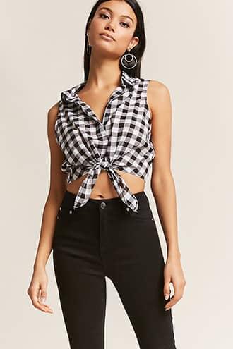 Forever21 Gingham Tie-front Crop Top