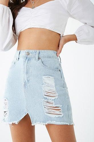Forever21 Distressed Notched Denim Mini Skirt