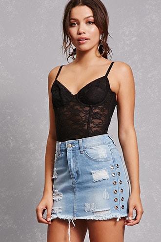Forever21 Grommet Distressed Mini Skirt