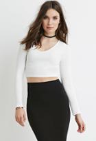 Forever21 Women's  White V-neck Ribbed Crop Top