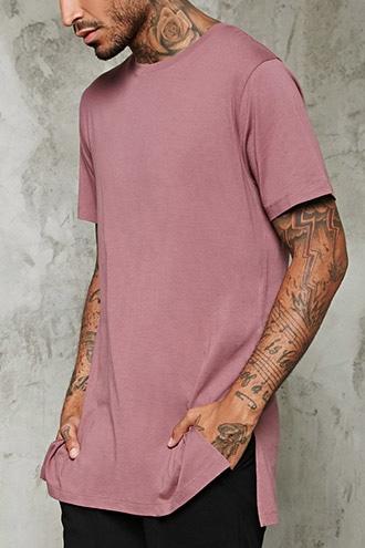 21 Men Men's  Mauve Side-slit Longline Tee