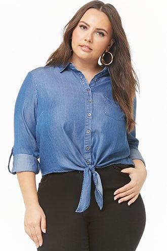 Forever21 Plus Size Chambray Tie-hem Shirt