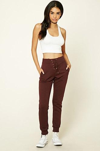 Forever21 Women's  Heathered Lace-up Sweatpants
