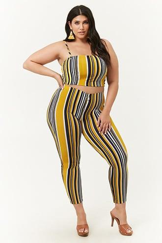 Forever21 Plus Size Striped Crop Cami & Pant Set