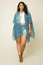 Forever21 Plus Women's  Teal & Ivory Plus Size Floral Print Cardigan