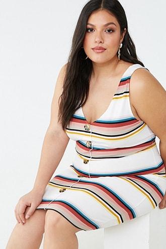 Forever21 Plus Size Striped Button-front Bodycon Dress