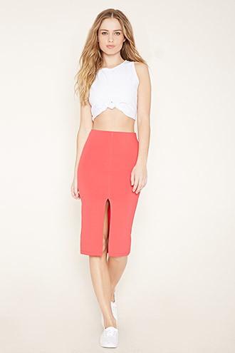 Forever21 Women's  Currant Vented Pencil Skirt
