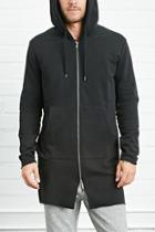 21 Men Men's  Black Longline Raw-cut Hoodie