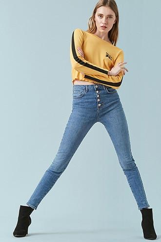 Forever21 Buttoned High-rise Skinny Jeans