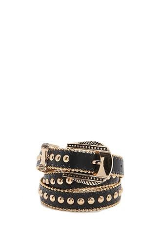 Forever21 Embossed-buckle Beaded-trim Belt