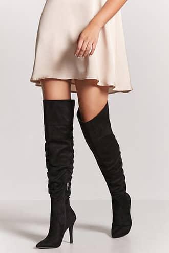 Forever21 Ruched Faux Suede Thigh-high Boots