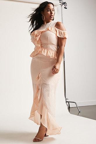 Forever21 Plus Size Dark Pink Ruffle Maxi Dress