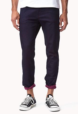 21 Men Men's  Skinny Fit- Clean Wash (navy/pink)