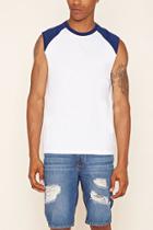 21 Men Men's  White & Blue Raw-cut Baseball Tee