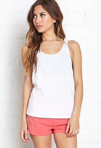 Forever21 Women's  White Twist-back Yoga Tank
