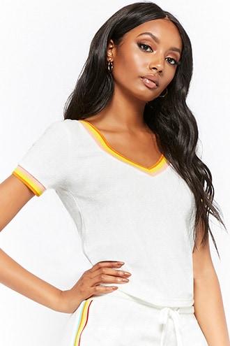 Forever21 French Terry Multicolor Striped Trim Top