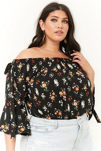 Forever21 Plus Size Floral Print Off-the-shoulder Top