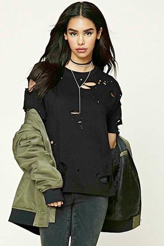 Forever21 Distressed Cotton-blend Tee