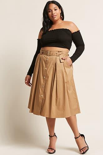 Forever21 Plus Size Button-front Midi Skirt