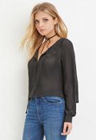 Love21 Women's  Contemporary Self-tie Chiffon Blouse (dark Grey)