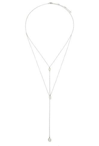 Forever21 Faux Stone Layered Necklace (silver/mint)