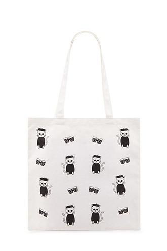 Forever21 Beret Cat Print Tote Bag