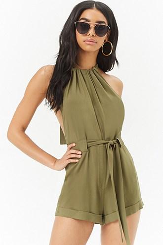 Forever21 High-neck Tie-waist Romper