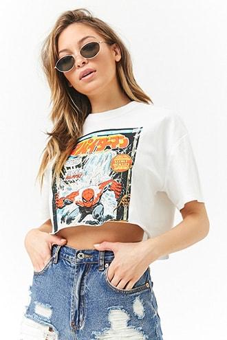 Forever21 Spiderman Cropped Graphic Tee
