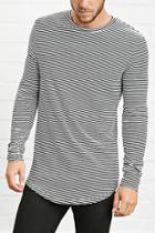 21 Men Men's  White & Black Striped Crew Neck Tee