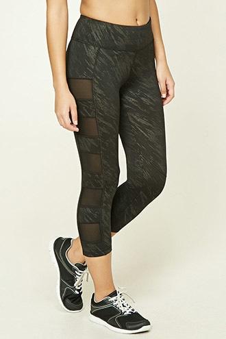 Forever21 Women's  Black & Silver Active Mesh Capri Leggings