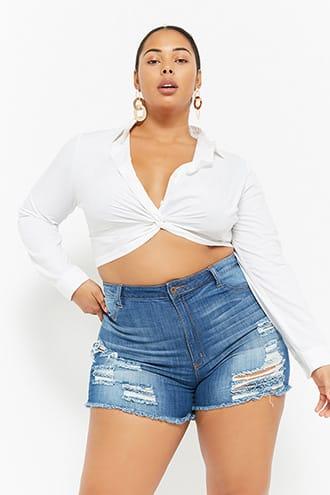 Forever21 Plus Size Distressed Denim Shorts