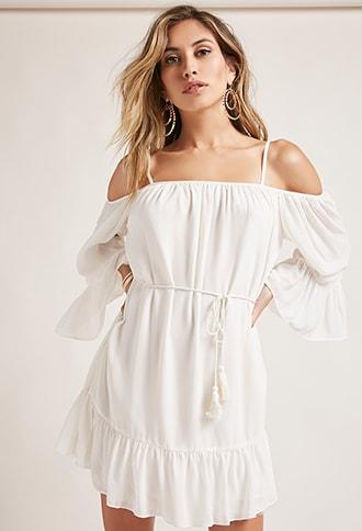 Forever21 Shirred Open-shoulder Dress