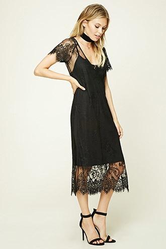Love21 Women's  Contemporary Sheer Lace Dress