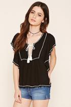 Forever21 Women's  Black & Cream Butterfly Sleeve Peasant Top