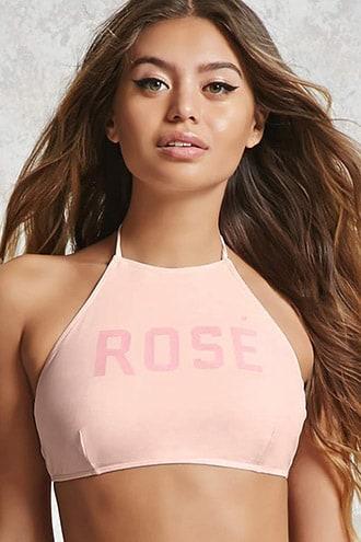 Forever21 Rose Graphic Halter Bikini Top