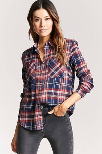 Forever21 Plaid Roll-tab Shirt