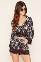 Forever21 Women's  Cream & Black Floral Print Beaded Shorts