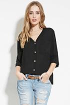 Forever21 Women's  Black Twisted-back Buttoned Top