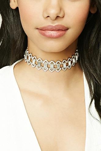 Forever21 Antique Gold & Clear Faux Gem Rhinestone Choker