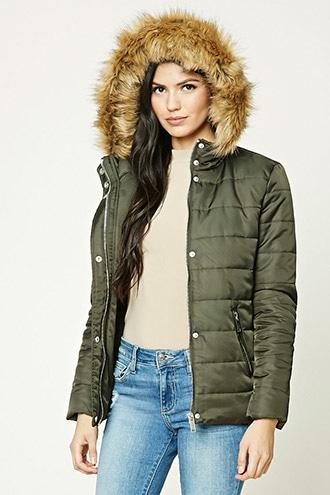 Forever21 Faux Fur Trim Puffer Jacket