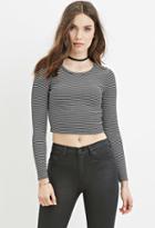 Forever21 Women's  Black & White Ribbed Stripe Crop Top