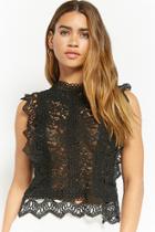 Forever21 Sheer Crochet Lace High-neck Top