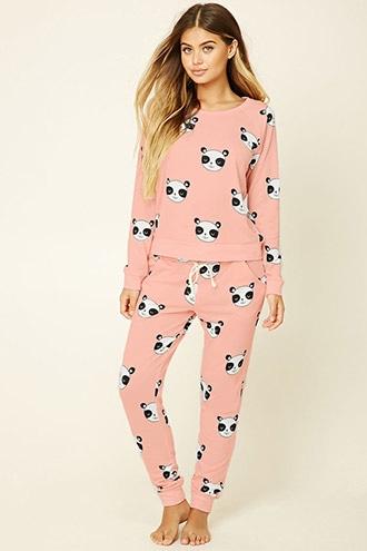 Forever21 Women's  Happy Panda Print Pj Pants