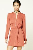 Forever21 Women's  Satin Button-front Shirt Dress