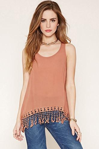 Forever21 Women's  Camel Crochet-hem Top