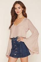 Forever21 Women's  Blush Trumpet-sleeve Boxy Top