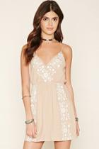 Forever21 Women's  Taupe & Ivory Floral Embroidered Cami Dress