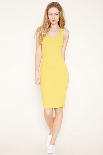 Forever21 Women's  Mustard Ribbed Bodycon Dress