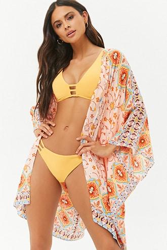 Forever21 Ornate Floral Swim Cover-up Kimono