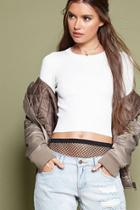 Forever21 Women's  White Cropped Ribbed Sweater
